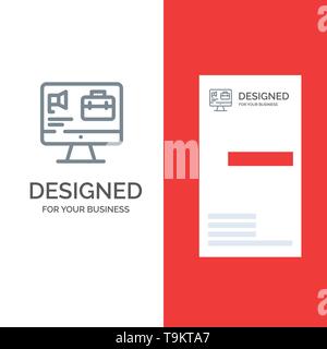 Computer, Bag, Speaker, Job Grey Logo Design and Business Card Template Stock Vector