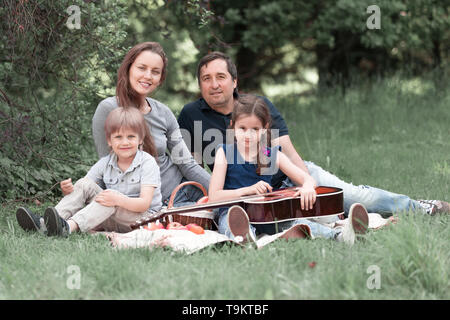 portrait of happy family on picnic Sunday. good time Stock Photo