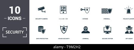 Security icons set collection. Includes simple elements such as Wifi Security, Data Protection, House Security, Criminal, Secure System, and Focus Gro Stock Vector