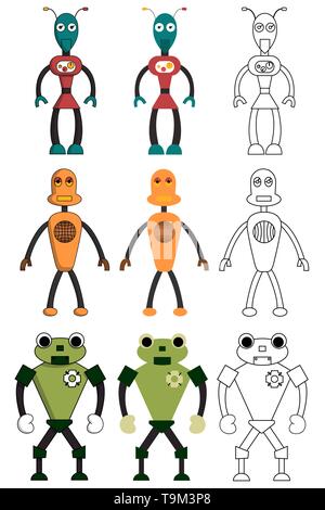 Set of robots in different style. Isolated stock vector illustration Stock Vector