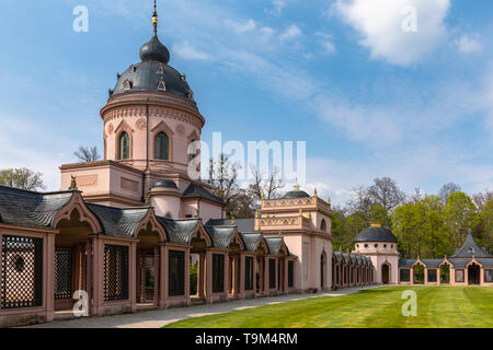 Beautiful view of the Mosque in the garden behind the Schwetzingen Palace, near Heidelberg and Mannheim, Baden-Wuerttemberg, Germany Stock Photo