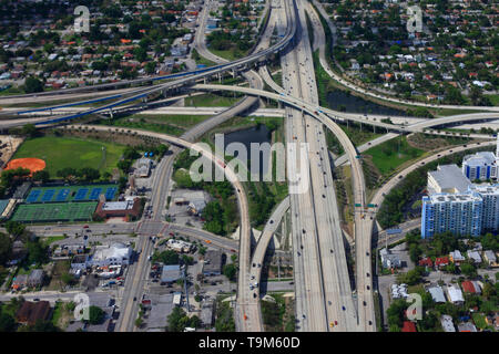 View from above of roads junction in Miami downtown. Stock Photo