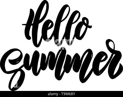 Hello summer. Vector lettering phrase for poster, greeting card, postcard. Vacation concept Stock Vector