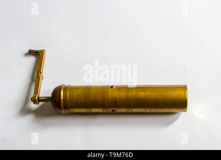 Old hand brass coffee mill isolated on white backgrounde. - image Stock Photo