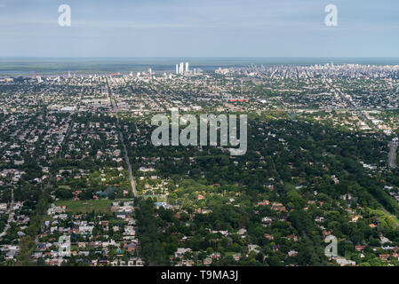 Aerial image showing the skyline and extent city of Rosario in Argentina Stock Photo