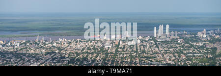 Aerial image showing the skyline and extent city of Rosario in Argentina Stock Photo