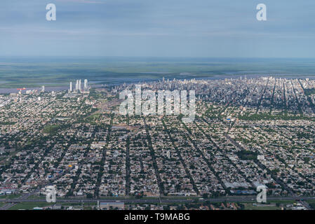 Aerial image showing the skyline and extent city of Rosario in Argentina Stock Photo