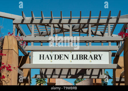 TEMPE, AZ/USA - APRIL 10, 2019: Hayden Library and garden foliage on the campus of Arizona State University. Stock Photo