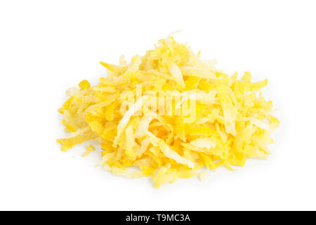 Lemon peel or zest isolated on white background. Healthy food