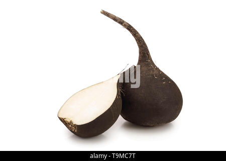 Black radish with half isolated on white background Stock Photo