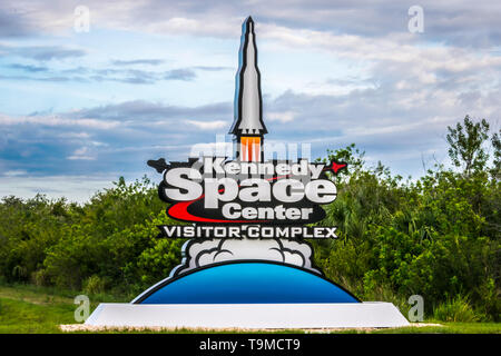 Cape Canaveral, Florida, USA - May 12, 2019: Kennedy Space Center Visitors Complex offers tours, exhibits, and historical displays. Complex offers tou Stock Photo