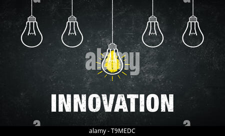 Banner Innovation - light bulbs at a rustic background