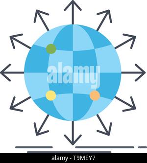 globe, network, arrow, news, worldwide Flat Color Icon Vector