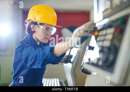 Woman Pushing STOP Button Stock Photo
