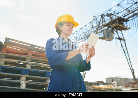 Female Worker Using Tablet in Sunlight Stock Photo