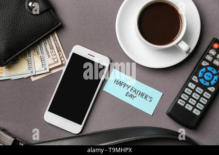 Composition for Father's Day celebration on grey background Stock Photo