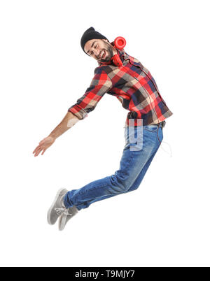 Jumping male dancer on white background Stock Photo