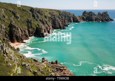 Pedn Vounder Beach from Treen Cliff, Cornwall Stock Photo