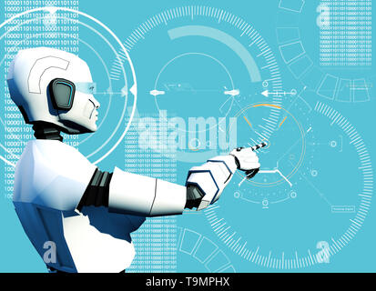 Artificial intelligence, cyborgs. Robot. Hud, Head-up display, science fiction. Sci-fi. Computer and programming, data processing. Project. 3d render Stock Photo