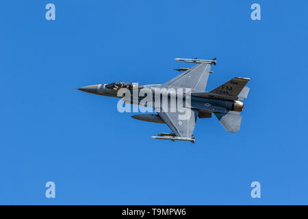 F-16C Fighting Falcon of 93rd Fighter Squadron, 482nd Fighter Wing taking off from RAF Lakenheath Stock Photo