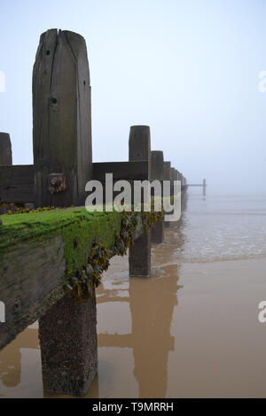 Foggy beach, Lowestoft, United Kingdom Stock Photo