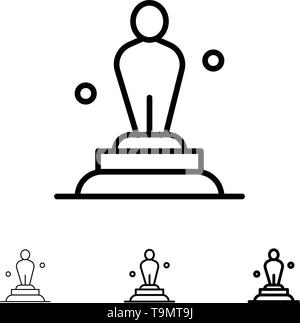 Academy, Award, Oscar, Statue, Trophy Bold and thin black line icon set Stock Vector