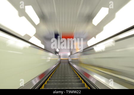 subway escalator motion speed, tunnel perspective Stock Photo