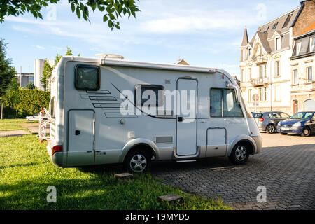 Strasbourg, France - May 19, 2017: Hymermobil RV white van parked on parked space in French city Stock Photo