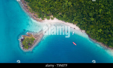 Aerial of San Chao Beach at Koh Rang in Koh Chang National Park, Trat, Thaialnd: Popular places that tourists like to dive, watch fish and underwater 