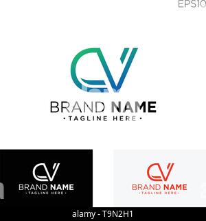 monogram initial cv, cv, cv logo template black color vector illustration - vector Stock Vector