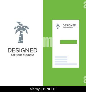 Palm, Tree, Brazil Grey Logo Design and Business Card Template Stock Vector