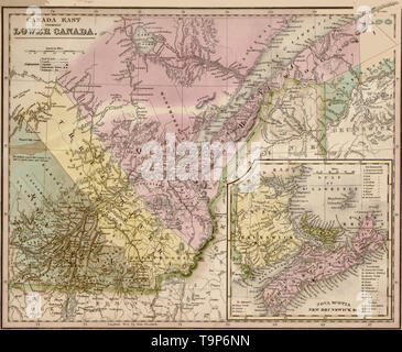 Map of Canada east, formerly lower Canada, 1844 Stock Photo