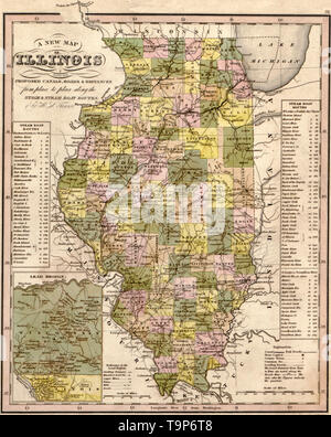 Map of Illinois, 1844 Stock Photo