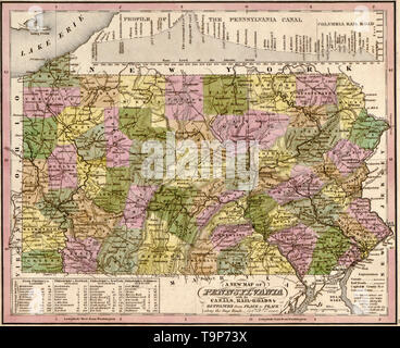 Map of Pennsylvania, 1844 Stock Photo