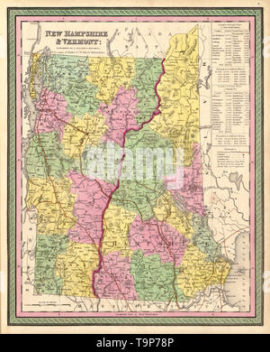 Map of New Hampshire and Vermont, circa 1844 Stock Photo