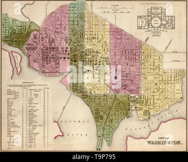 Map of City of Washington DC, 1844 Stock Photo