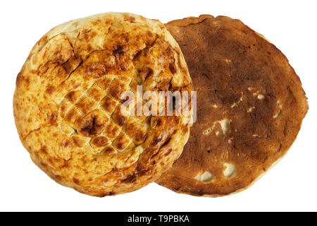 Round pita bread. Close-up. Isolated on white background. Stock Photo
