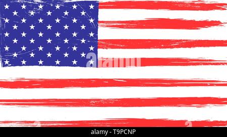 Vintage American flag with grunge texture, scratches and brush traces Stock Vector