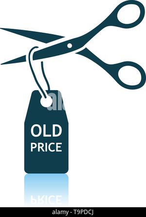 Scissors Cut Old Price Tag Icon. Shadow Reflection Design. Vector Illustration. Stock Vector