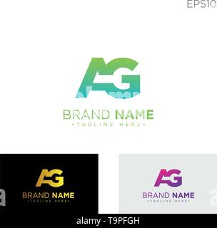 monogram initial ag, ga logo template black color vector illustration - vector Stock Vector