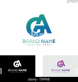 monogram initial ag, ga logo template black color vector illustration - vector Stock Vector
