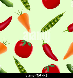 Seamless pattern of various fresh vegetables  isolated on white background. Stock Photo