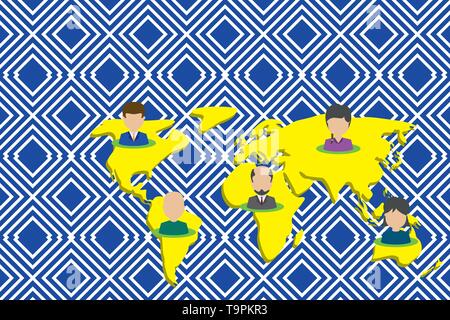 Connection multiethnic persons all over world. Global business earth map Business concept Empty template copy space isolated Posters coupons promotion Stock Vector