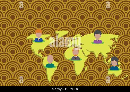 Connection multiethnic persons all over world. Global business earth map Business Empty template for Layout for invitation greeting card promotion pos Stock Vector