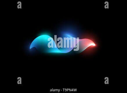 Abstract waving shape. Blue and pink color digital wave. Luminous waveform. Music flow, graphic equalizer. Isolated vector illustration on black Stock Vector