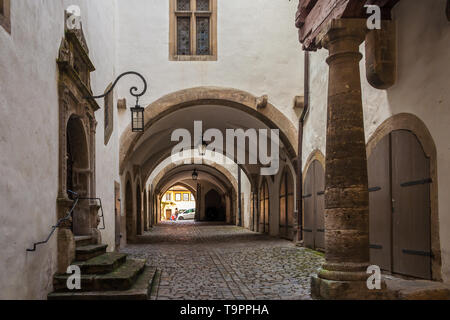 The history vault in the gothic part of the town house in Rothenburg ob der Tauber, Germany. It's the entrance to 8 vaults, recreations of a medieval Stock Photo