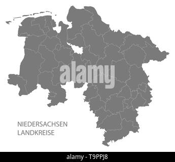 Modern Map - Lower Saxony map of Germany with counties gray Stock Photo