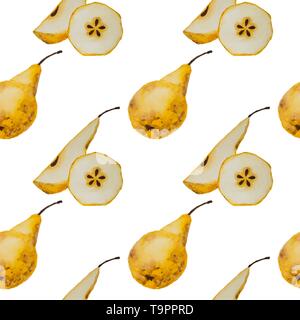 seamless pattern of hand drawing watercolor ripe pears and slices Stock Vector