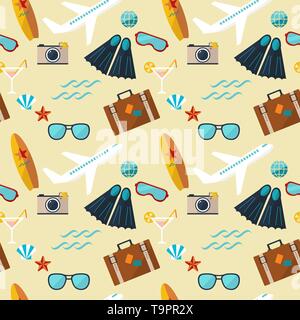 seamless pattern of summer flat icons vector background for design Stock Vector