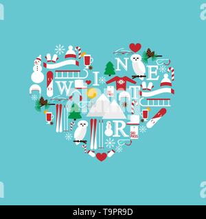 abstract heart symbol from winter colorful flat icons isolated on the blue background vector for design Stock Vector